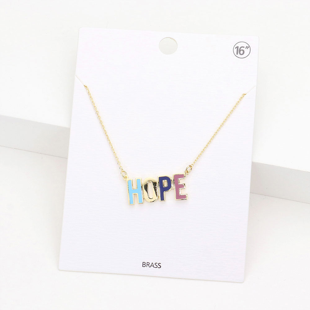 Madeline Love Gold HOPE Brass Metal Enamel Message Pendant Necklace - Necklaces