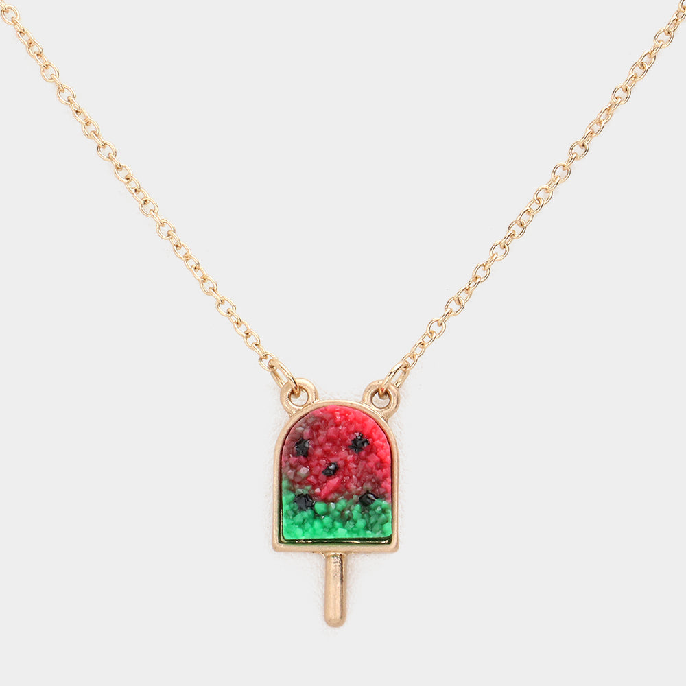 Madeline Love Green, Red Druzy Watermelon Popsicle Pendant Necklace - Necklaces