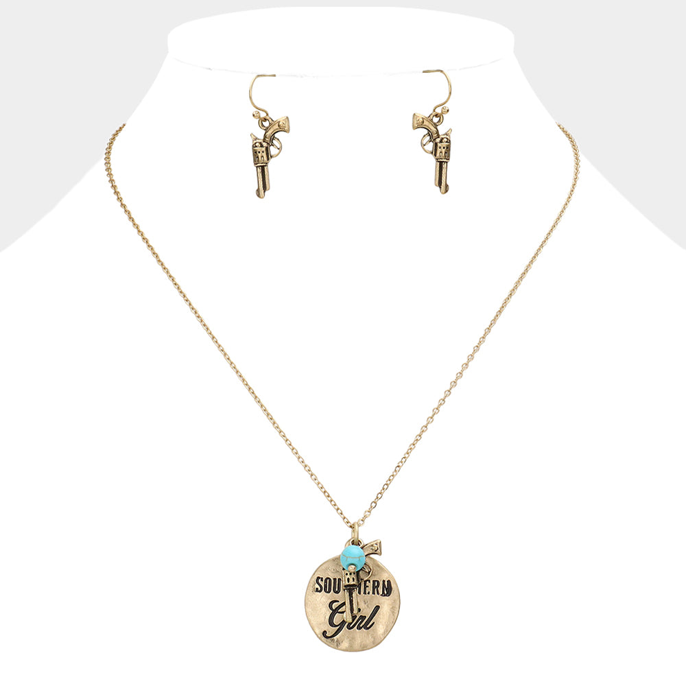 Madeline Love Worn Gold "Southern Girl" Gun Charm Necklace - Necklaces