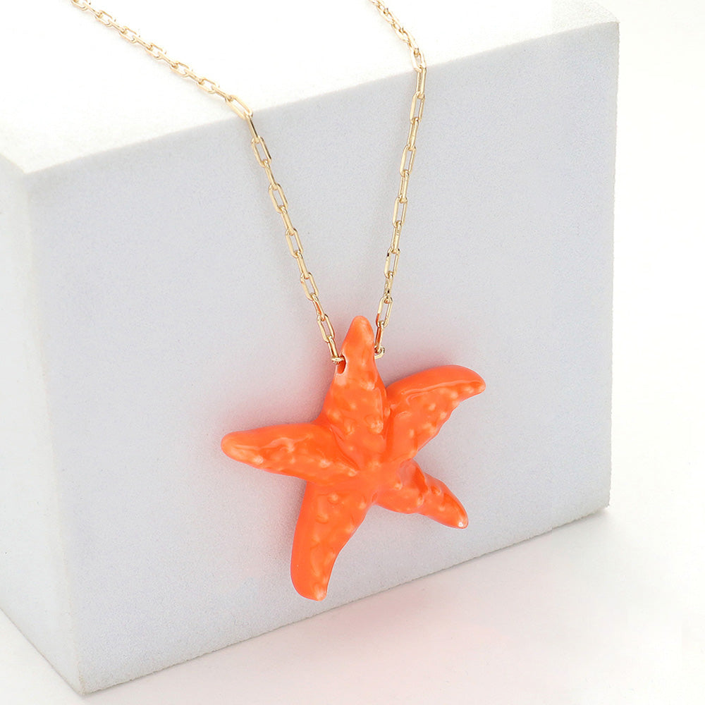 Madeline Love Gold, Orange Starfish Pendant Necklace - Jewelry