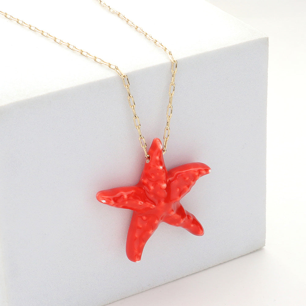 Madeline Love Gold, Red Starfish Pendant Necklace - Jewelry