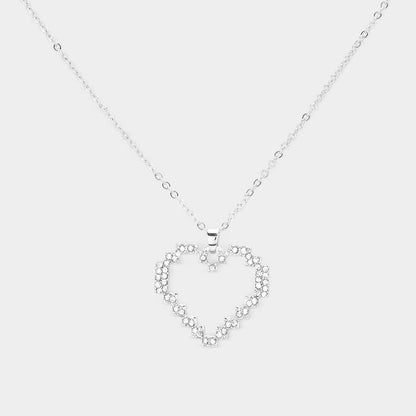 Rhinestone Embellished Open Heart Pendant Necklace