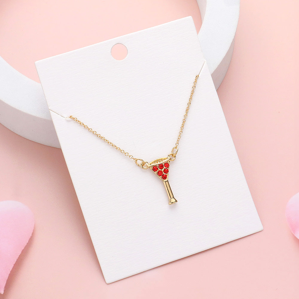 Madeline Love Gold, Red Rhinestone Embellished Cocktail Pendant Necklace - Necklaces