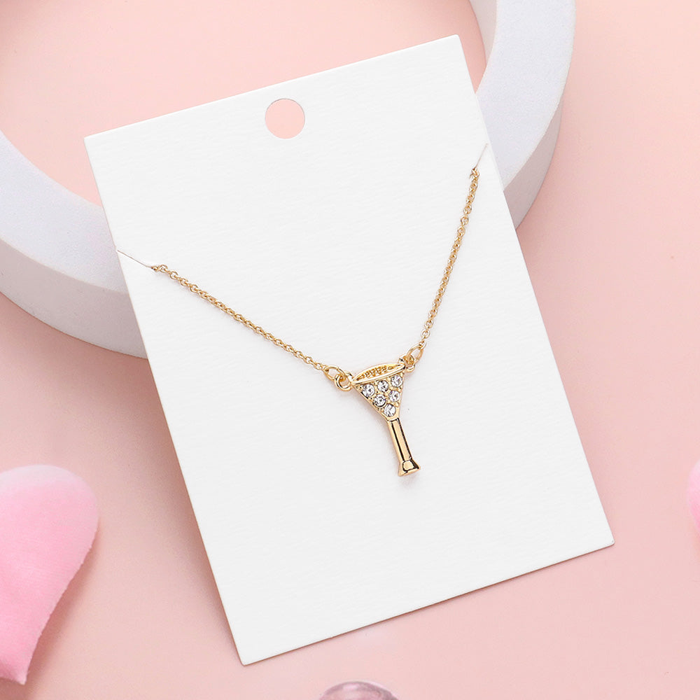 Madeline Love Gold, White Rhinestone Embellished Cocktail Pendant Necklace - Necklaces