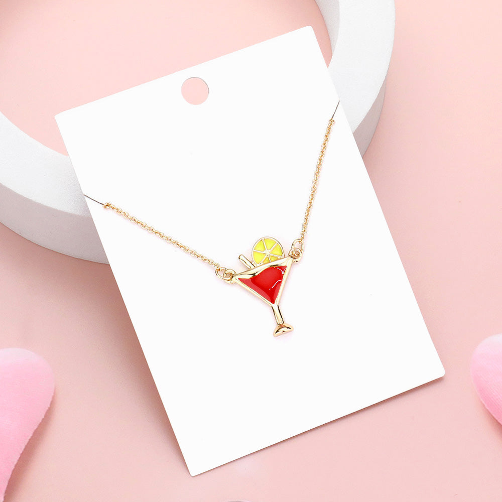 Madeline Love Gold, Red Enamel Cocktail Pendant Necklace - Necklaces