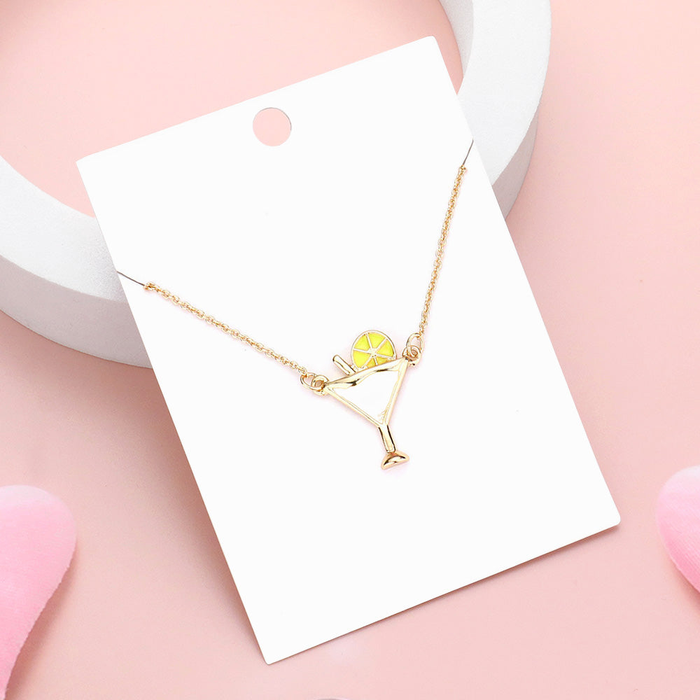 Madeline Love Gold, White Enamel Cocktail Pendant Necklace - Necklaces