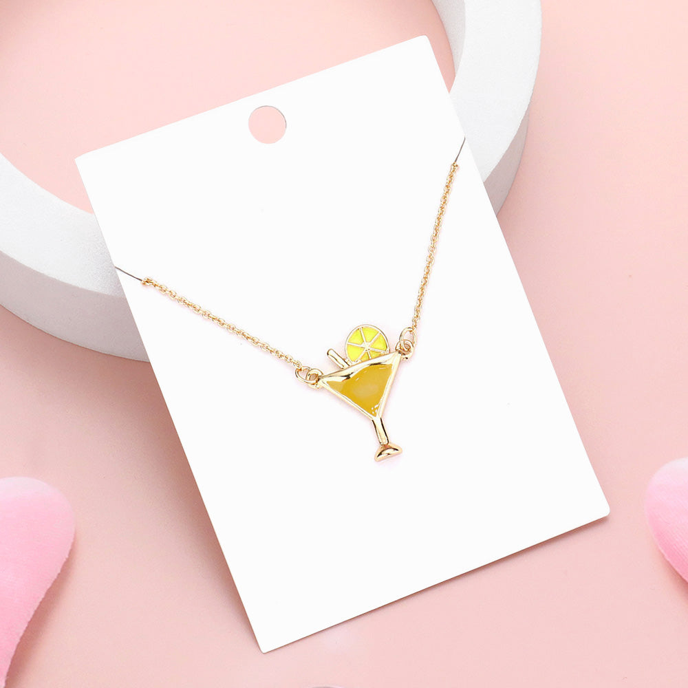 Madeline Love Gold, Yellow Enamel Cocktail Pendant Necklace - Necklaces