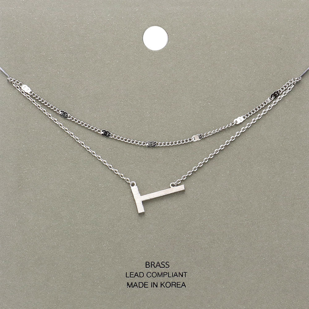 Madeline Love Rhodium -T- Initial Monogram Brass Metal Necklace - Necklaces