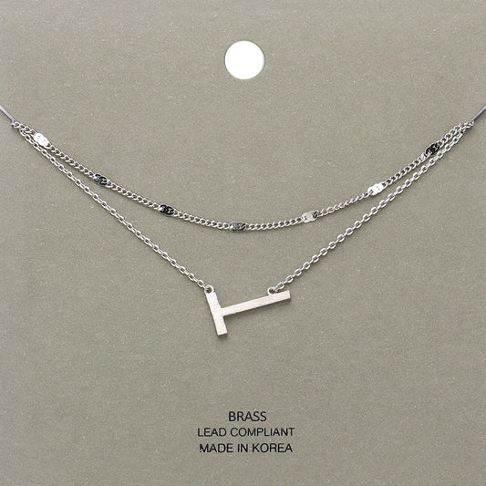 Madeline Love Rhodium -T- Initial Monogram Brass Metal Necklace - Necklaces