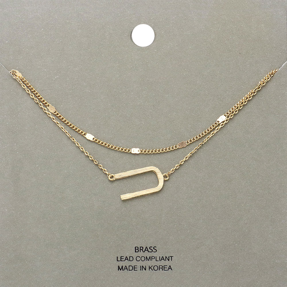 Madeline Love Gold -U- Initial Monogram Brass Metal Necklace - Necklaces
