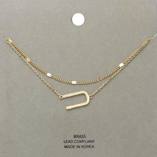 Madeline Love Gold -U- Initial Monogram Brass Metal Necklace - Necklaces