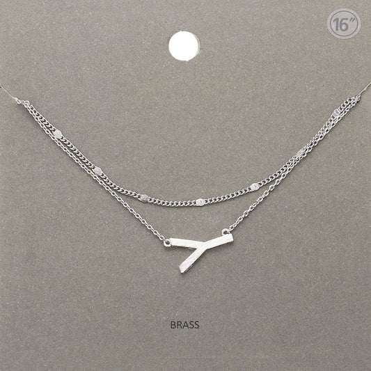 Madeline Love Rhodium -Y- Initial Monogram Brass Metal Necklace - Necklaces
