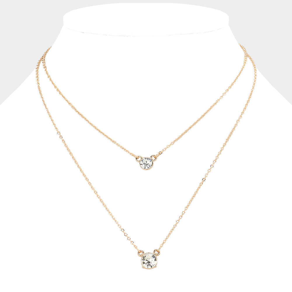 Madeline Love Gold Double Round Stone Pendant Layered Necklace - Jewelry