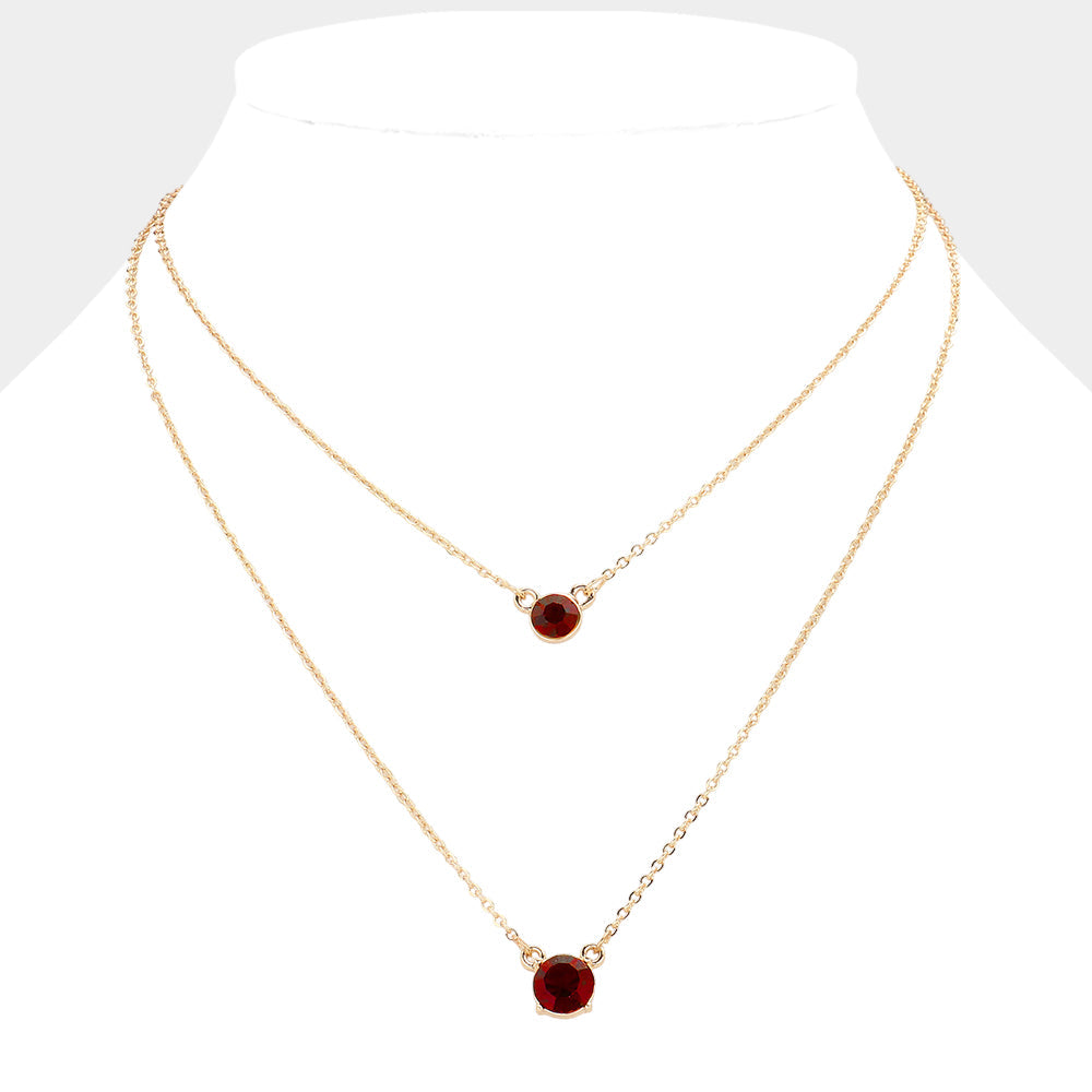 Madeline Love Gold, Red Double Round Stone Pendant Layered Necklace - Jewelry
