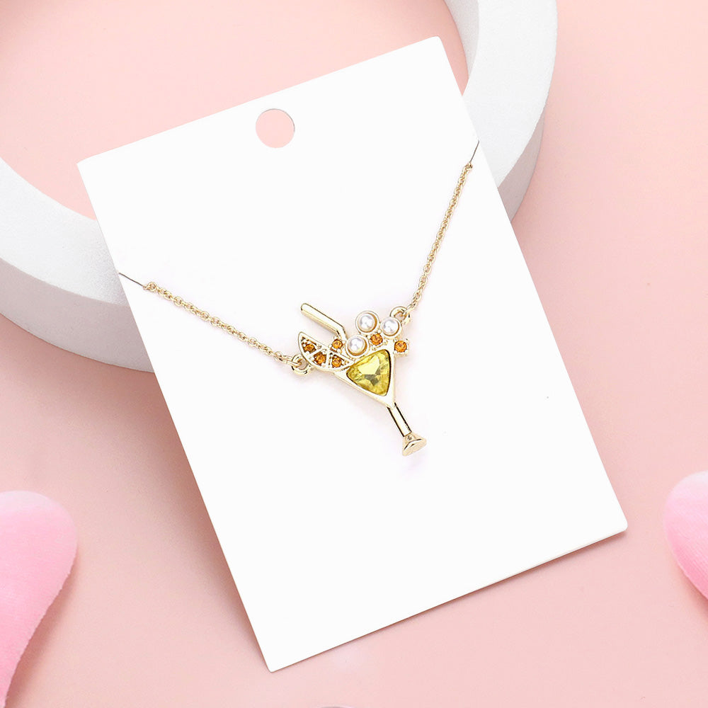 Madeline Love Gold, Yellow Pearl Stone Embellished Cocktail Pendant Necklace - Necklaces