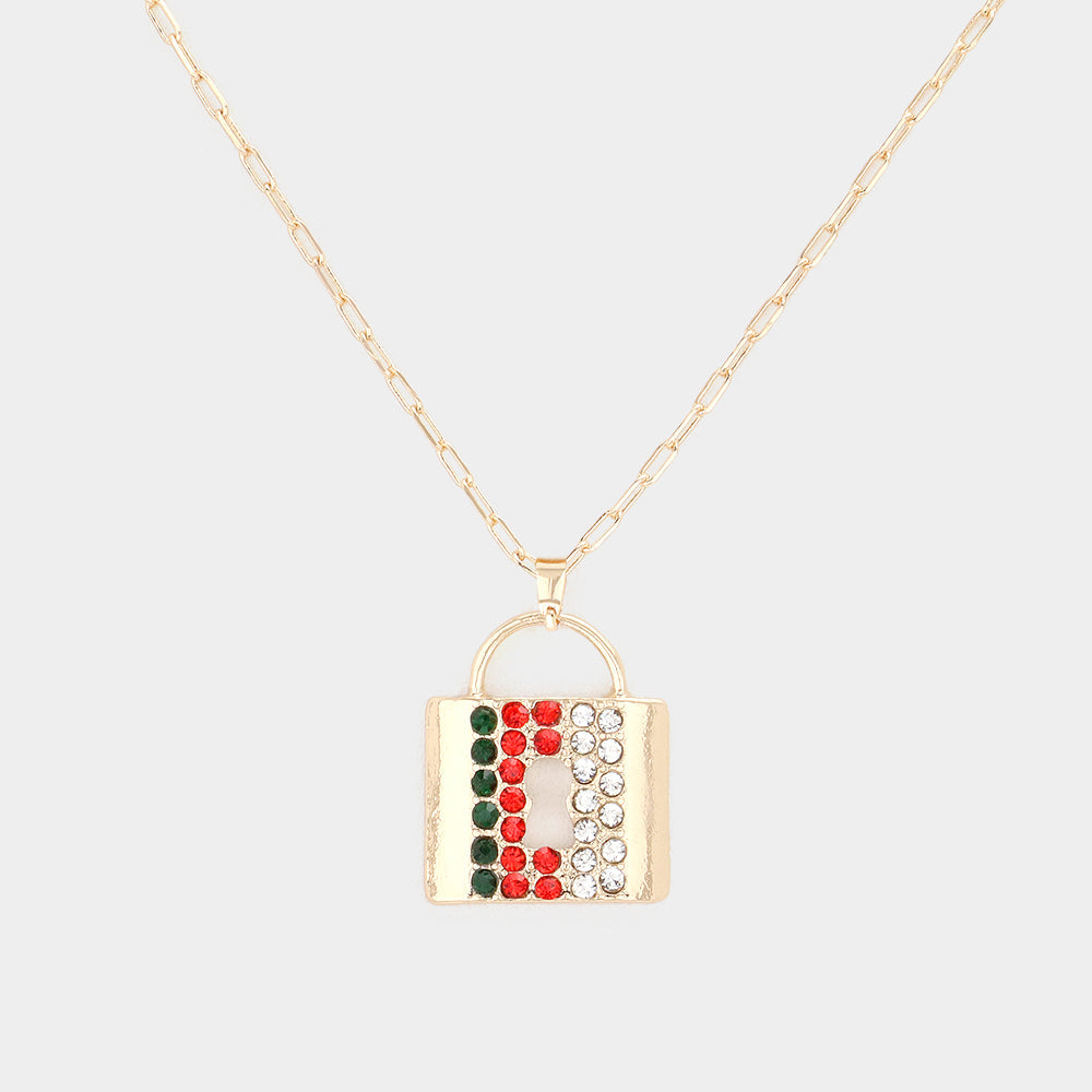 Madeline Love Gold Color Block Rhinestone Embellished Lock Pendant Necklace - Necklaces