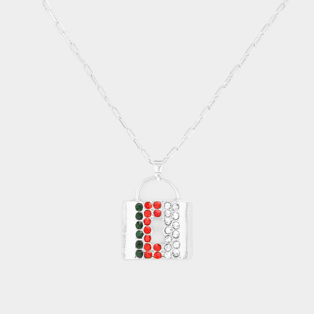 Madeline Love Rhodium Color Block Rhinestone Embellished Lock Pendant Necklace - Necklaces