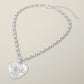 Madeline Love Worn Silver Rose Embossed Heart Pendant Decorative Link Chain Necklace - Necklaces - extra