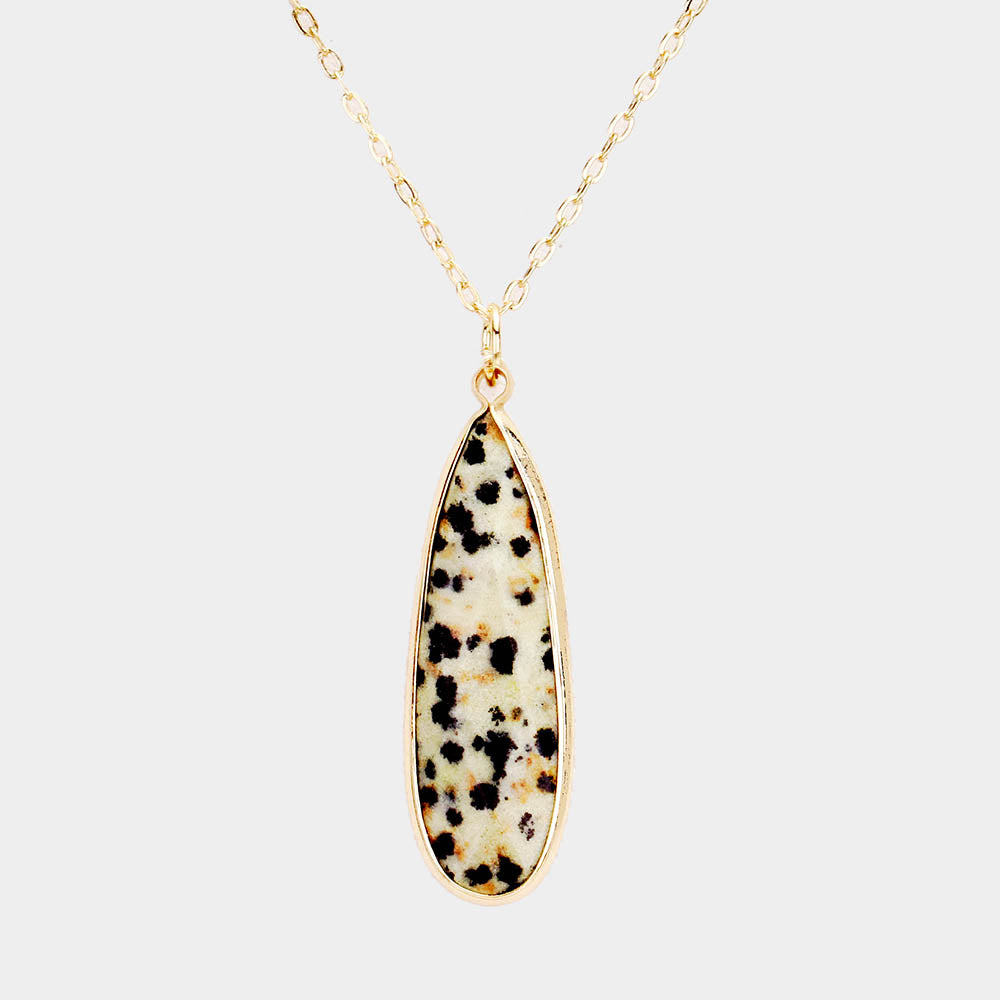 Madeline Love Gold, Gray Semi Precious Teardrop Pendant Link Necklace - Jewelry