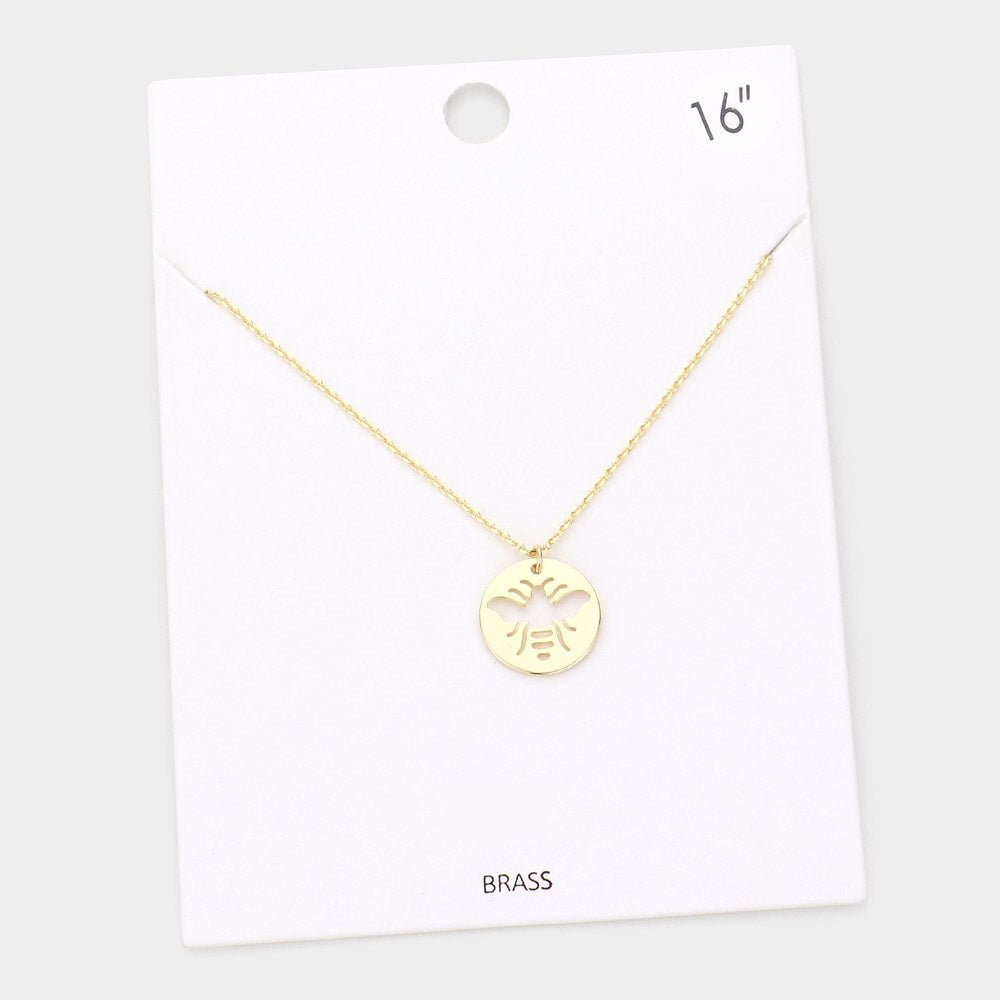 Madeline Love Gold Brass Metal Cutout Honey Bee Disc Pendant Necklace - Necklaces