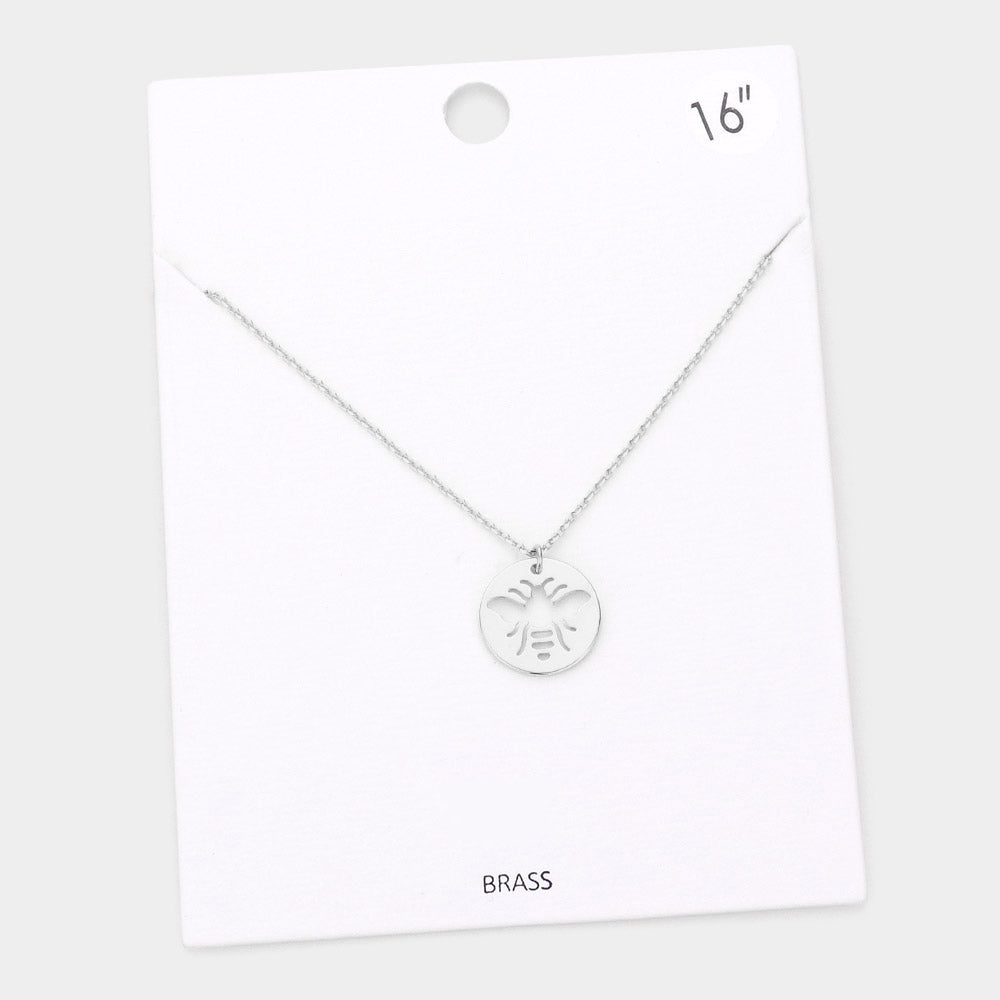Madeline Love Rhodium Brass Metal Cutout Honey Bee Disc Pendant Necklace - Necklaces