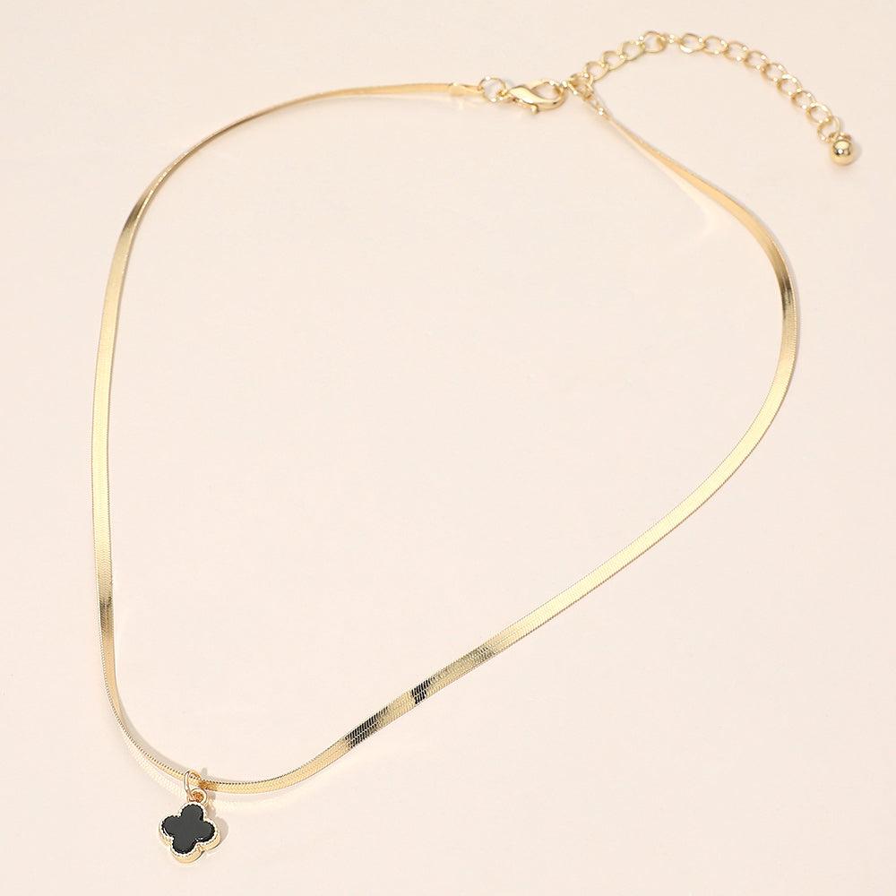 Madeline Love Black, Gold Gold Dipped Quatrefoil Pendant Herringbone Chain Necklace - Jewelry