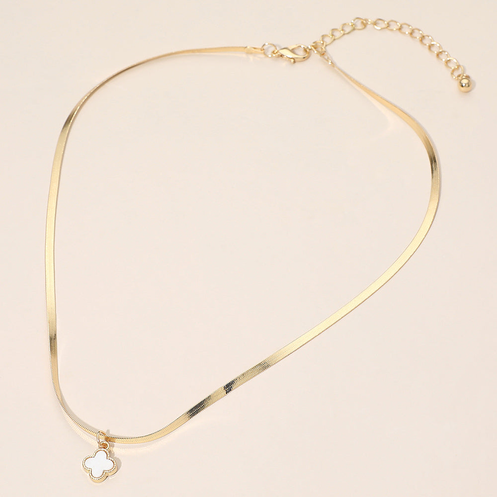 Madeline Love Gold, White Gold Dipped Quatrefoil Pendant Herringbone Chain Necklace - Jewelry