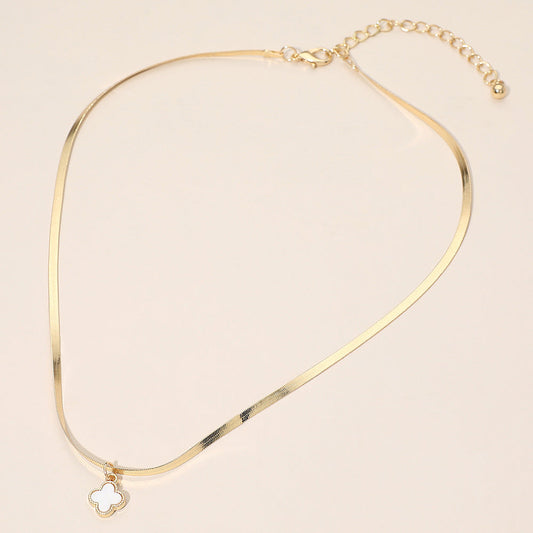 Madeline Love Gold, White Gold Dipped Quatrefoil Pendant Herringbone Chain Necklace - Jewelry