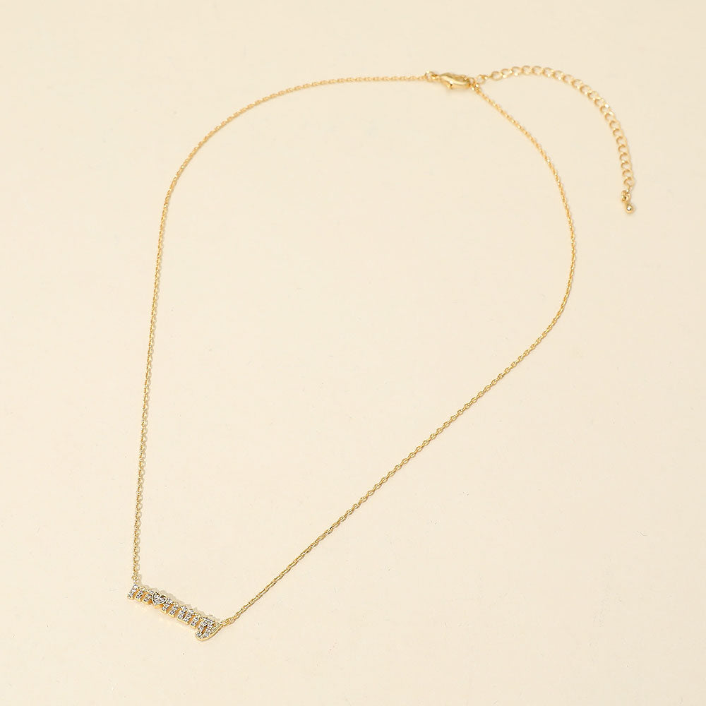 Madeline Love Clear, Gold 18K Gold Dipped Stone Pave MOMMY Plate Pendant Necklace - Necklaces - desc