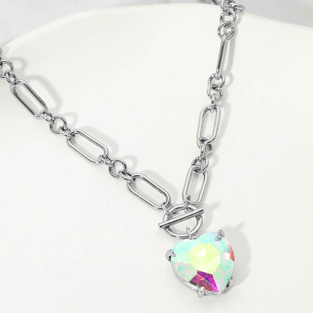 Madeline Love AB, Antique Silver Chunky Heart Stone Cluster Toggle Pendant Necklace - Necklaces