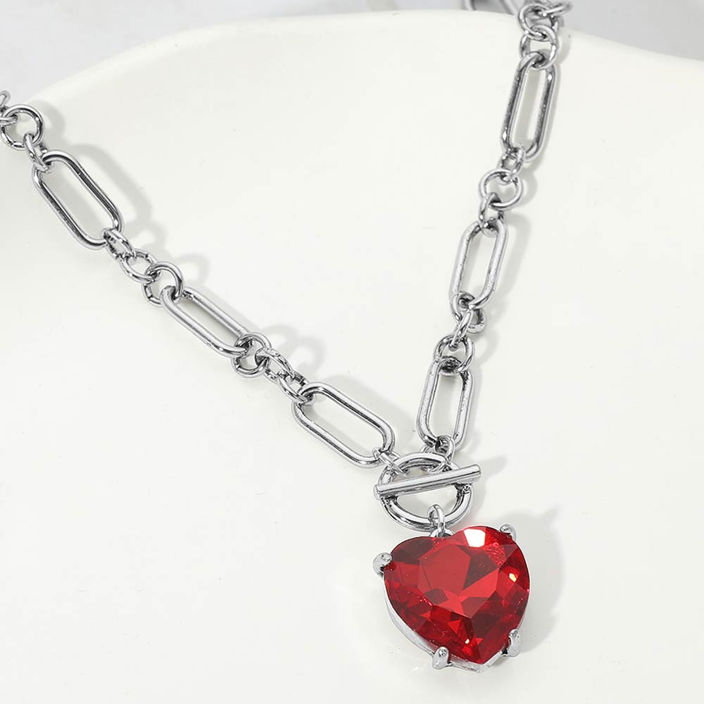 Madeline Love Antique Silver, Red Chunky Heart Stone Cluster Toggle Pendant Necklace - Necklaces