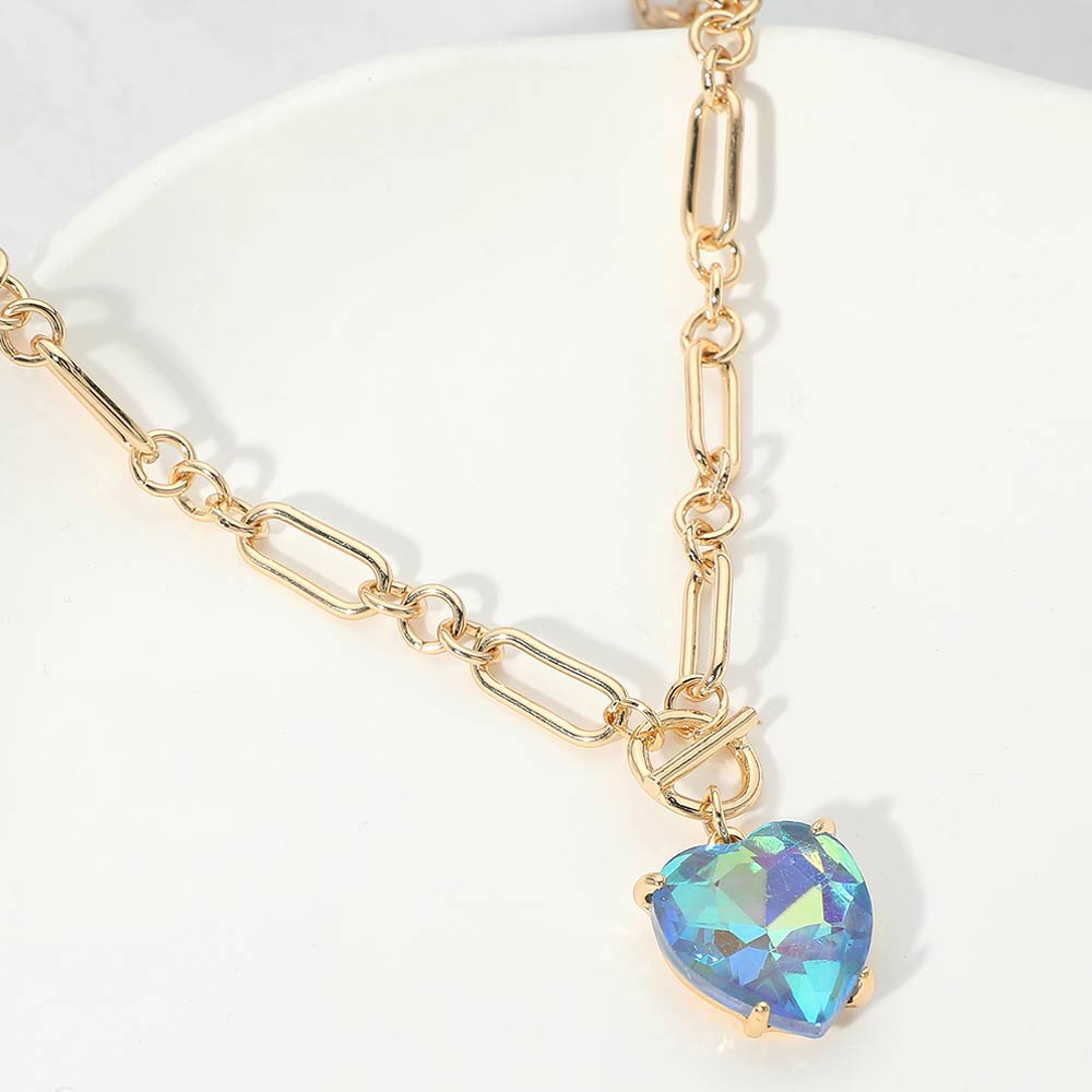 Madeline Love AB, Blue Chunky Heart Stone Cluster Toggle Pendant Necklace - Necklaces