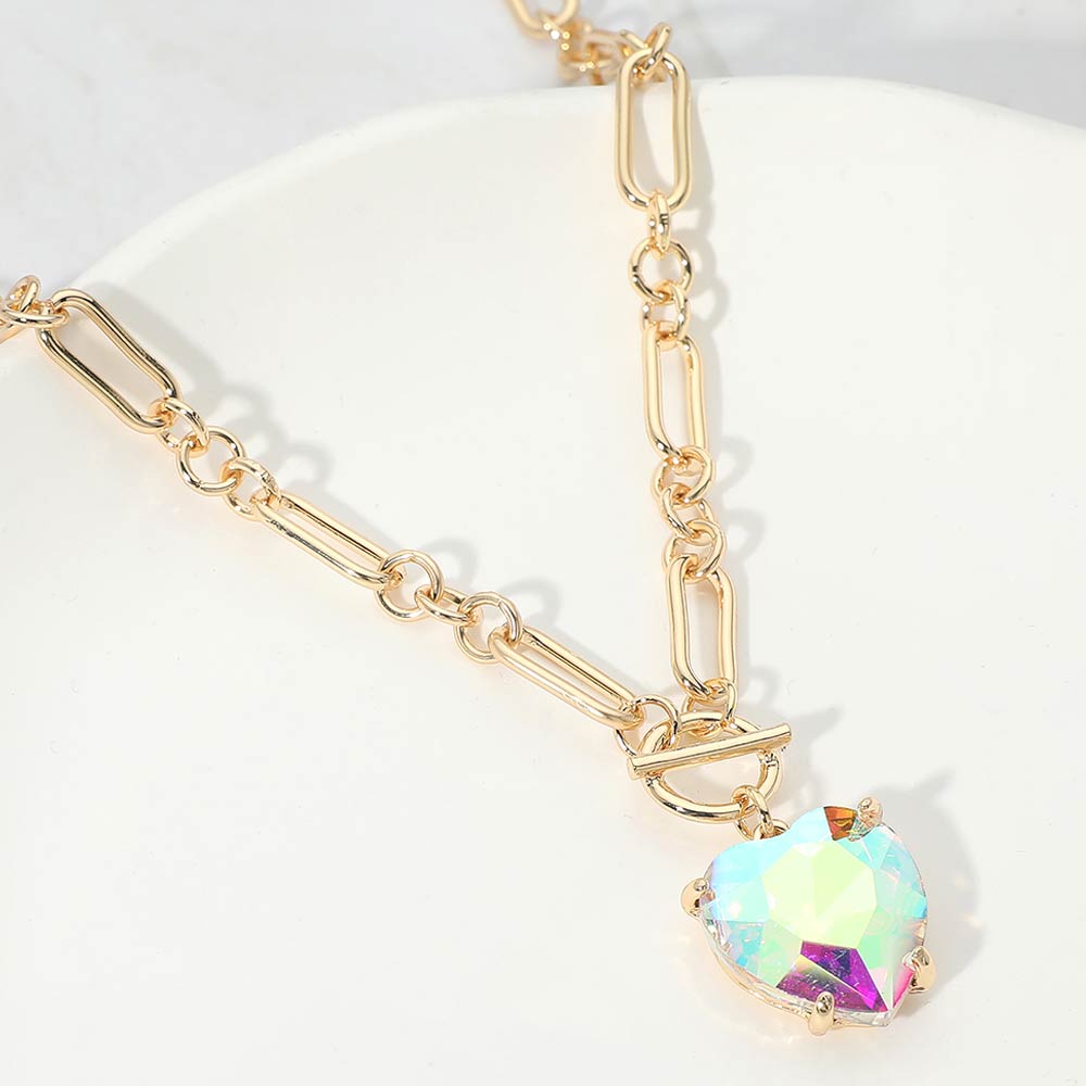 Madeline Love AB, Gold Chunky Heart Stone Cluster Toggle Pendant Necklace - Necklaces