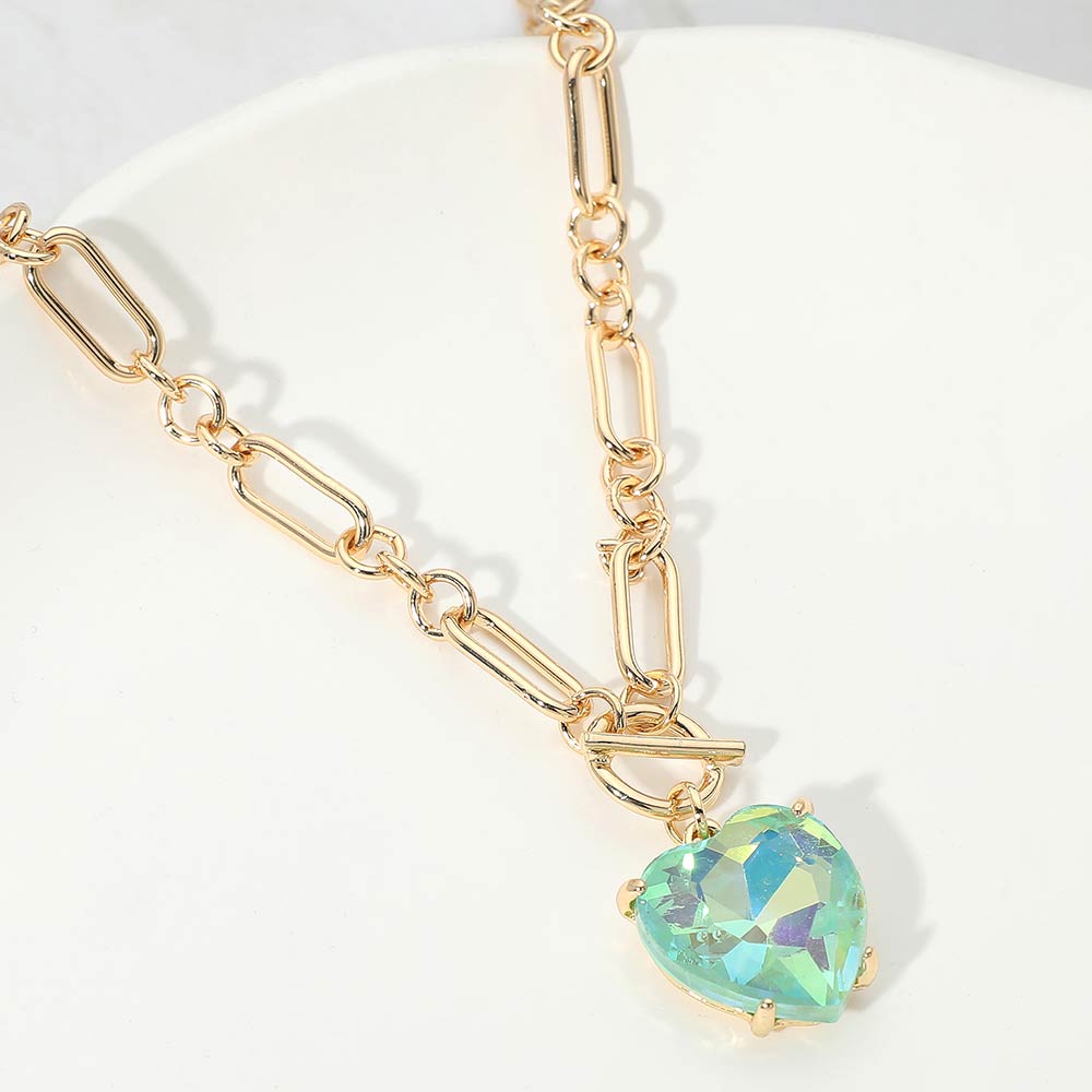 Madeline Love AB, Mint Chunky Heart Stone Cluster Toggle Pendant Necklace - Necklaces