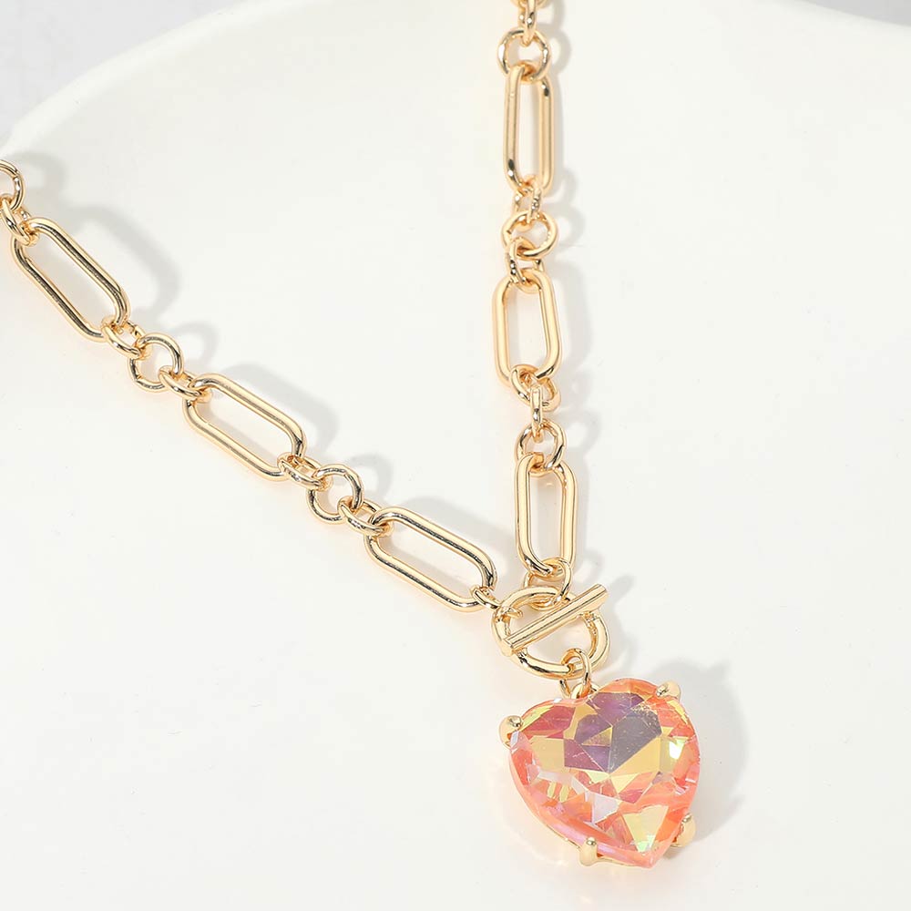 Madeline Love AB, Pink Chunky Heart Stone Cluster Toggle Pendant Necklace - Necklaces