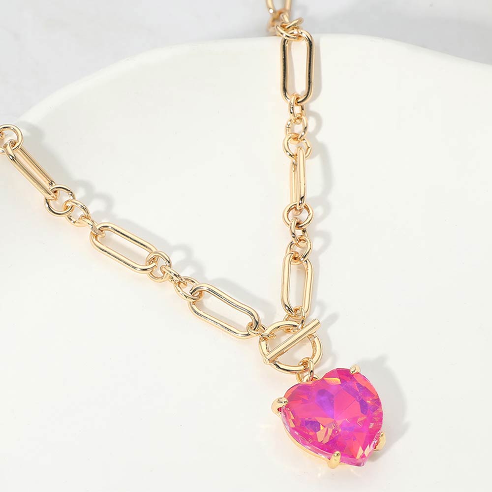 Madeline Love Plum Chunky Heart Stone Cluster Toggle Pendant Necklace - Necklaces