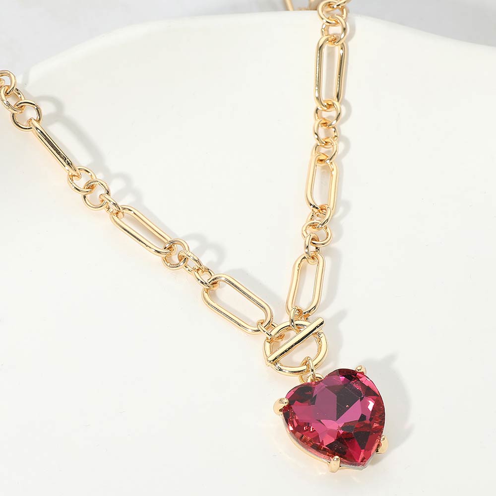 Madeline Love AB, Rose Chunky Heart Stone Cluster Toggle Pendant Necklace - Necklaces
