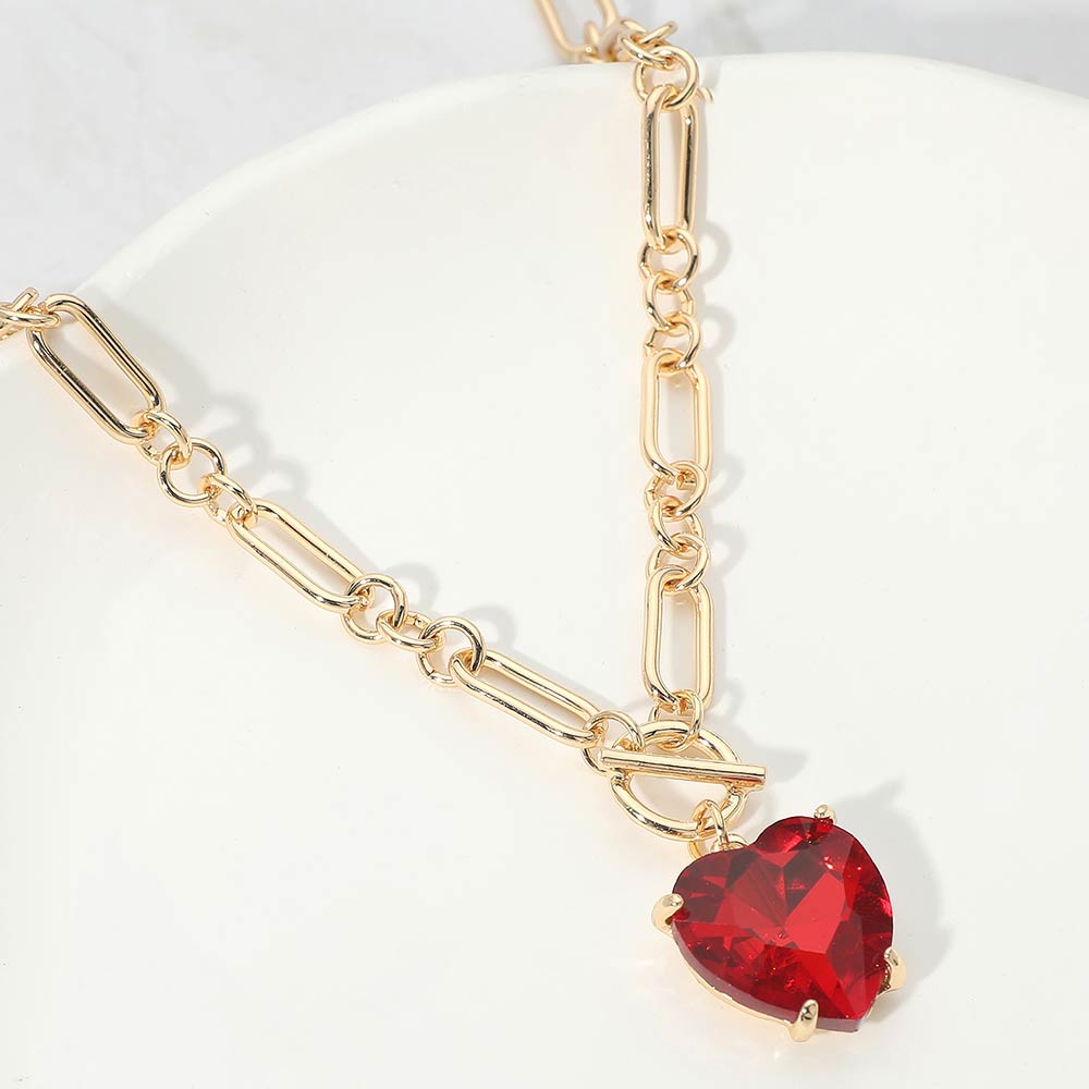 Madeline Love Gold, Red Chunky Heart Stone Cluster Toggle Pendant Necklace - Necklaces