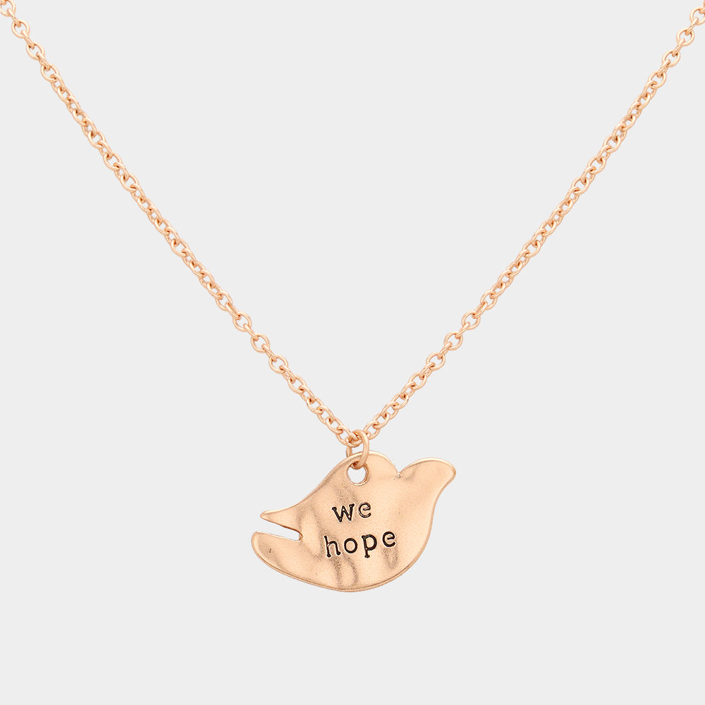 Madeline Love Matte Rose Gold "We Hope" Message Pigeon Pendant Necklace - Necklaces