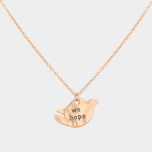 Madeline Love Matte Rose Gold "We Hope" Message Pigeon Pendant Necklace - Necklaces