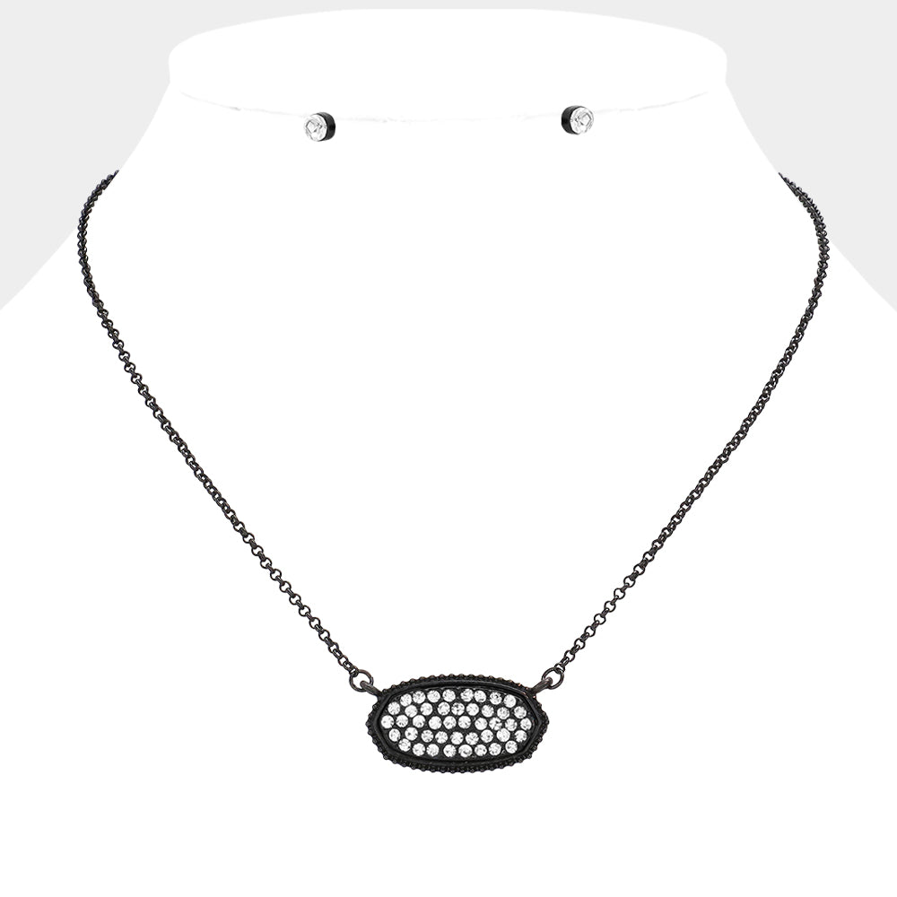 Madeline Love Black, Clear Rhinestone Embellished Hexagon Pendant Necklace - Necklaces