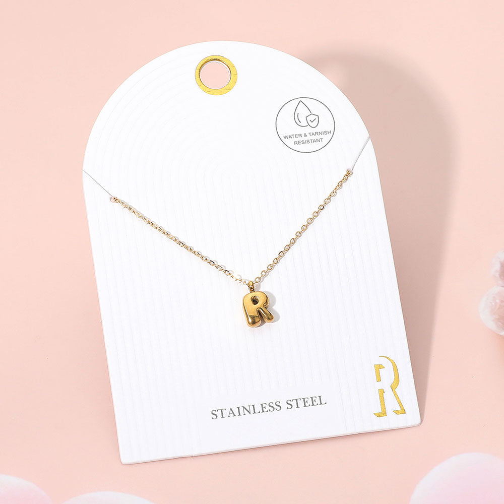 Madeline Love Gold, ~R~ -R- Stainless Steel Monogram Pendant Necklace - Jewelry