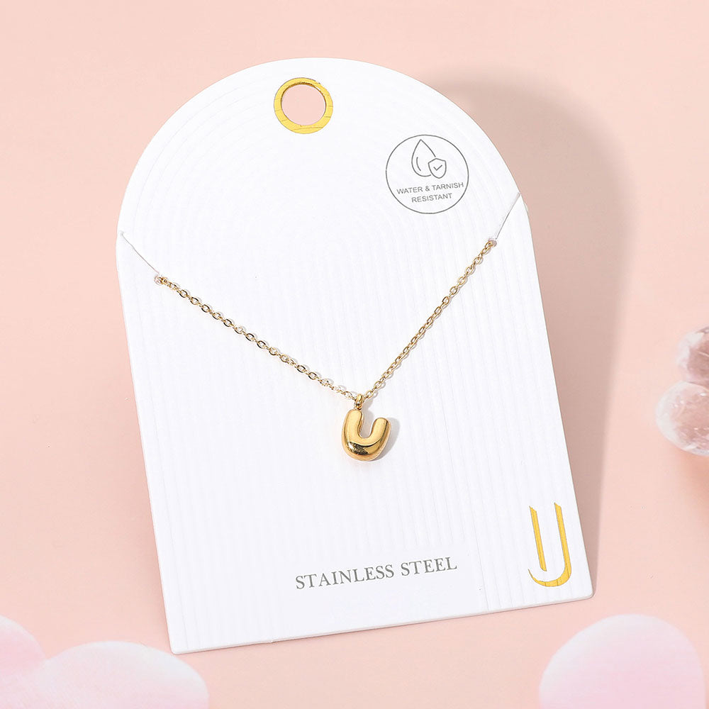 Madeline Love Gold, ~U~ -U- Stainless Steel Monogram Pendant Necklace - Jewelry