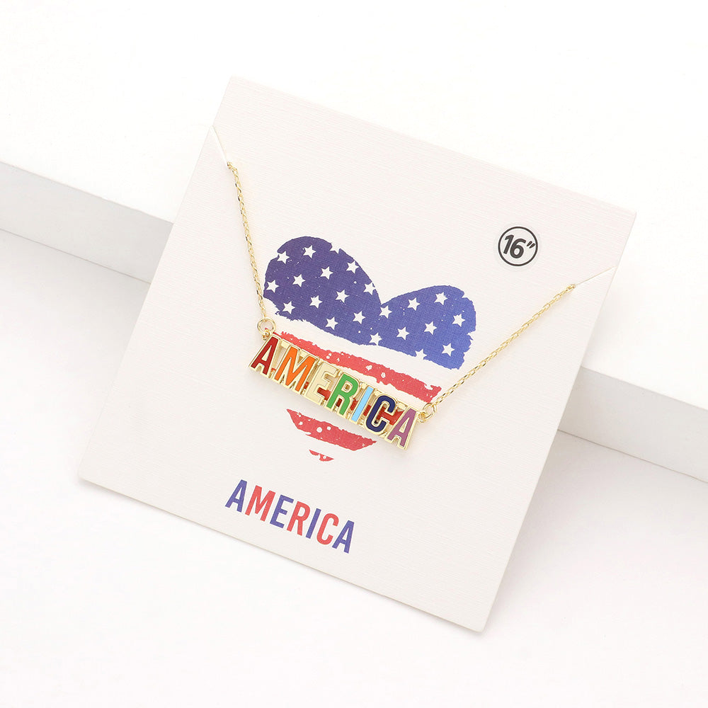Madeline Love Multi America Message Rainbow Enamel Pendant Necklace - Necklaces