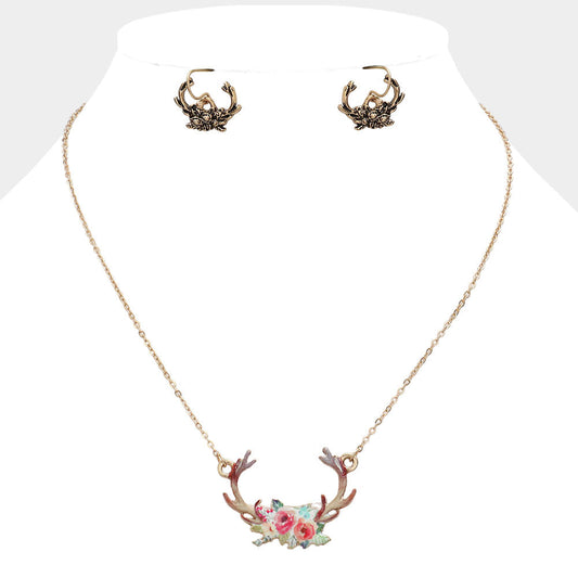 Madeline Love Worn Gold Watercolor Enamel Deer Horn Jewelry Charm Pendant Necklace - Necklaces