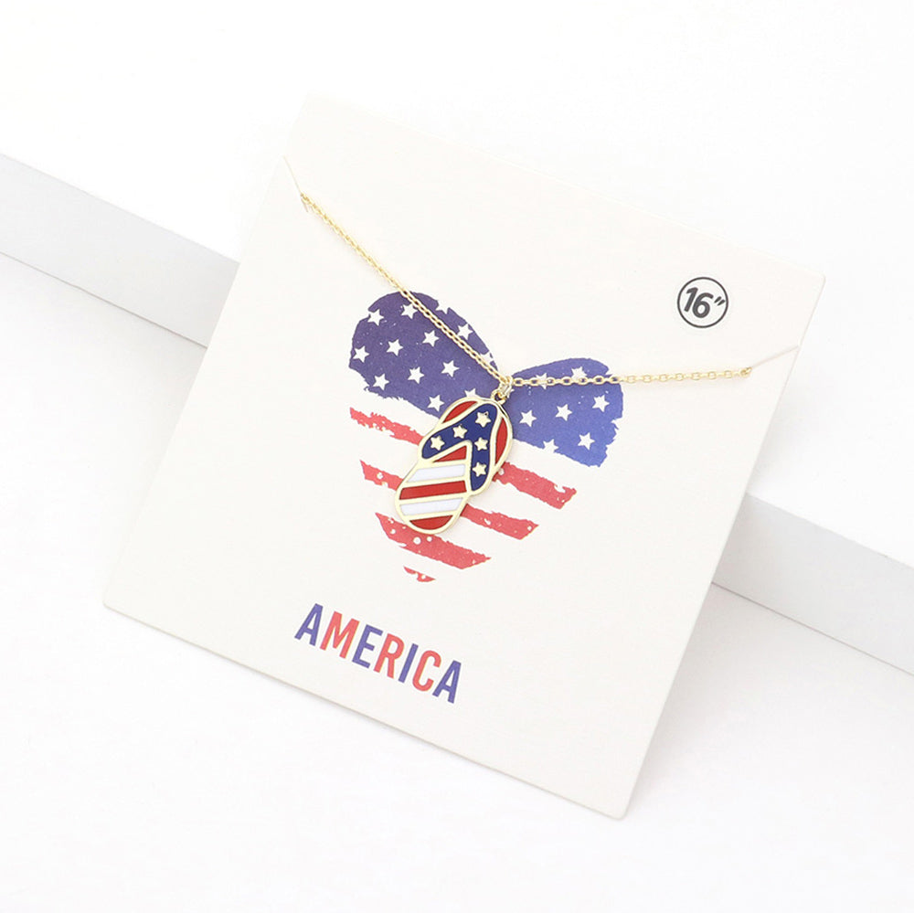 Madeline Love Gold, Multi American USA Flag Flip Flop Pendant Necklace - Necklaces
