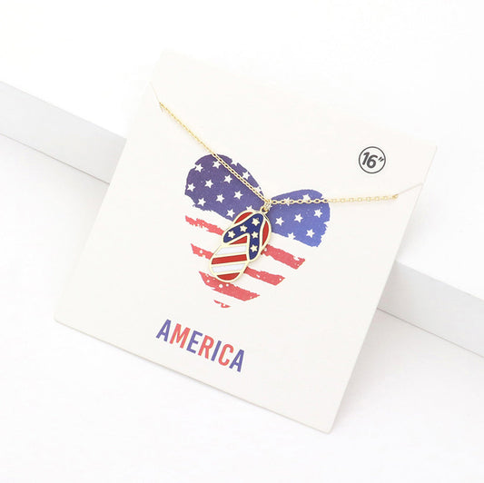 Madeline Love Gold, Multi American USA Flag Flip Flop Pendant Necklace - Necklaces
