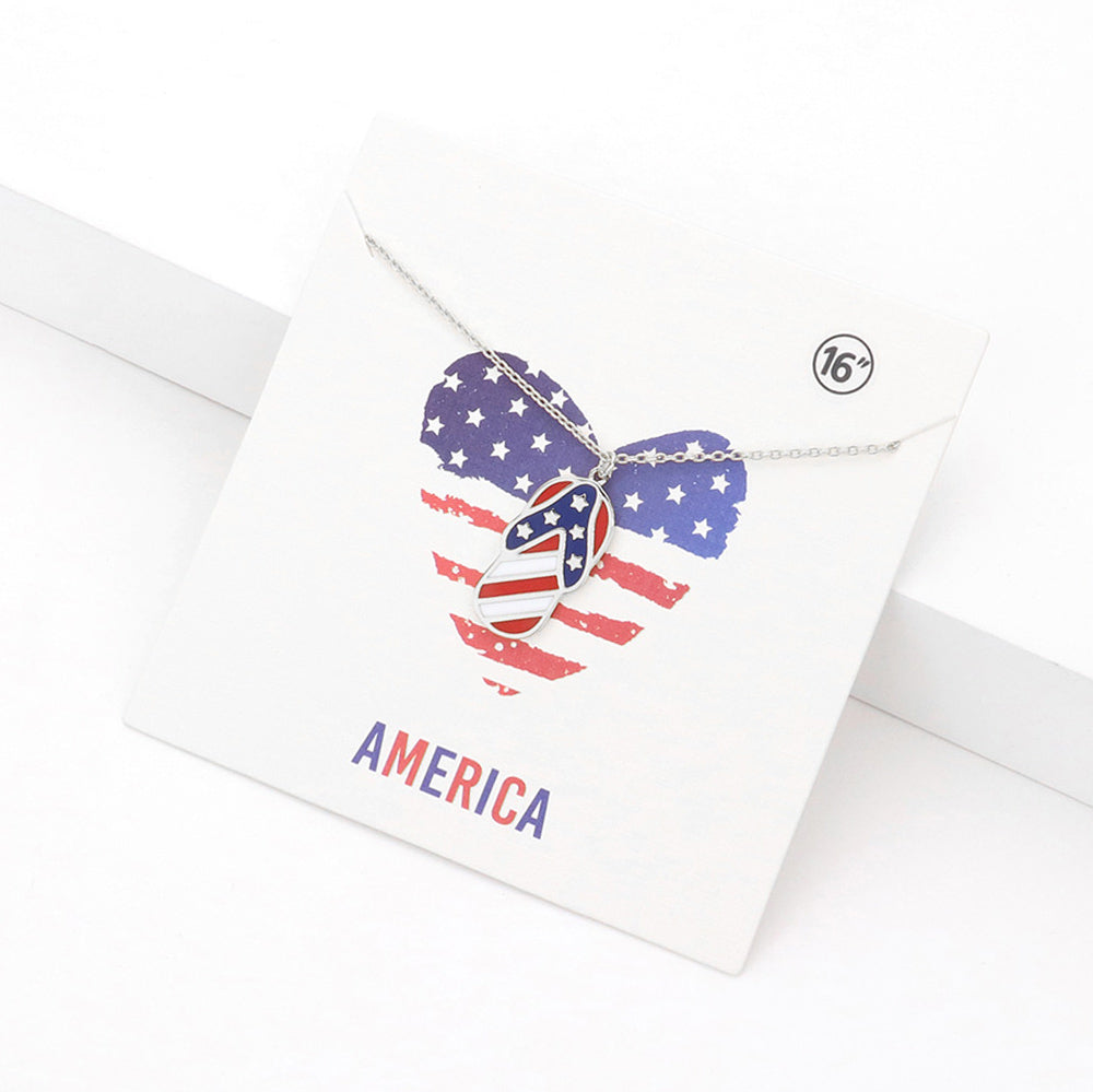 Madeline Love Multi, Rhodium American USA Flag Flip Flop Pendant Necklace - Necklaces