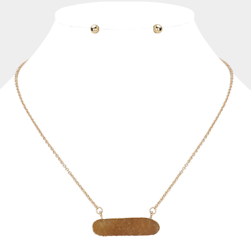 Madeline Love Gold, Yellow Natural Stone Oval Pendant Necklace - Necklaces