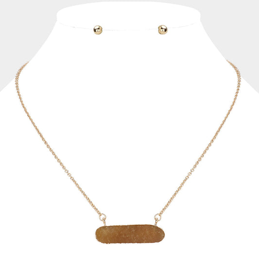 Madeline Love Gold, Yellow Natural Stone Oval Pendant Necklace - Necklaces